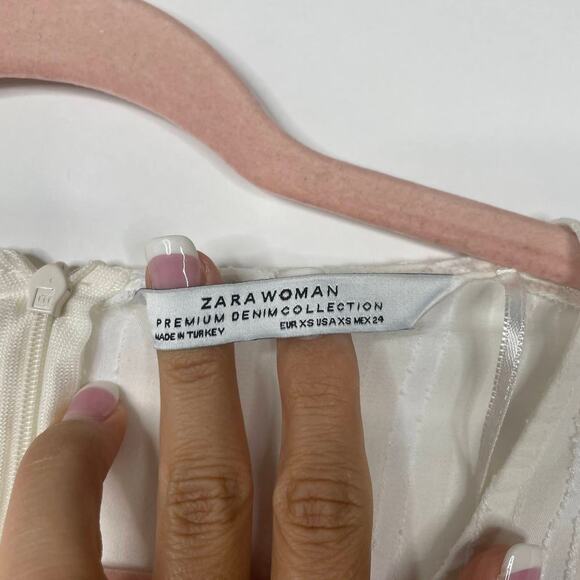 2/$30 ZARA Asymmetric Dress XS Striped White V-Neck Short Sleeve Textured #5637 - Picture 12 of 16